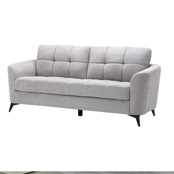 Odin 79 Inch Modern Sofa with Tufted Cushions, Light Gray Velvet Upholstery- Saltoro Sherpi