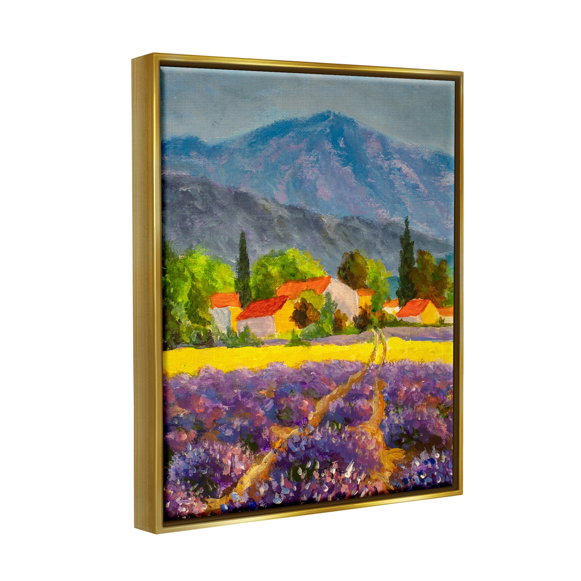 Stupell Industries Lavender Field Landscape Nature Painting Gold Floater Framed Art Print Wall Art, 25 x 31