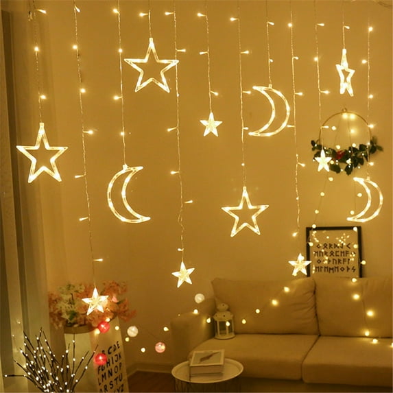 Viworld LED Star Moon Lamp Fairy Curtain String Lights Garland Christmas Lights Decor for Room Home Wedding Party Window Decor