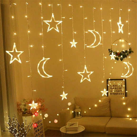 Viworld LED Star Moon Lamp Fairy Curtain String Lights Garland Christmas Lights Decor for Room Home Wedding Party Window Decor