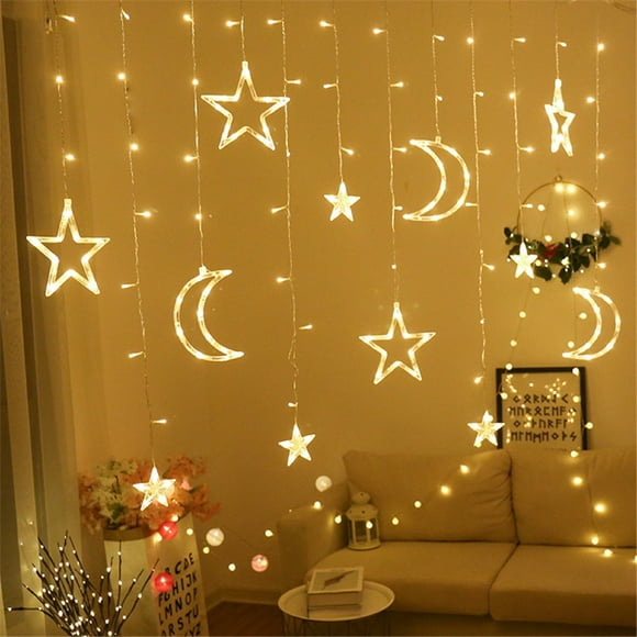 WREESH Moon Star Lights LED String Ins Christmas Lights Decoration Festive Neon Lights