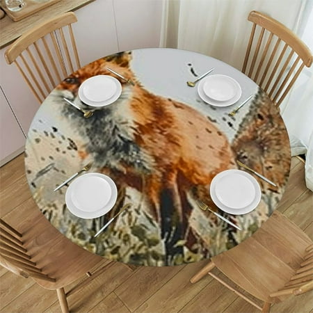 

Tllo0ord Fitted Round Tablecloth Animal Autumn firtree Table Cover Elastic Edged Table Cloth 42-46