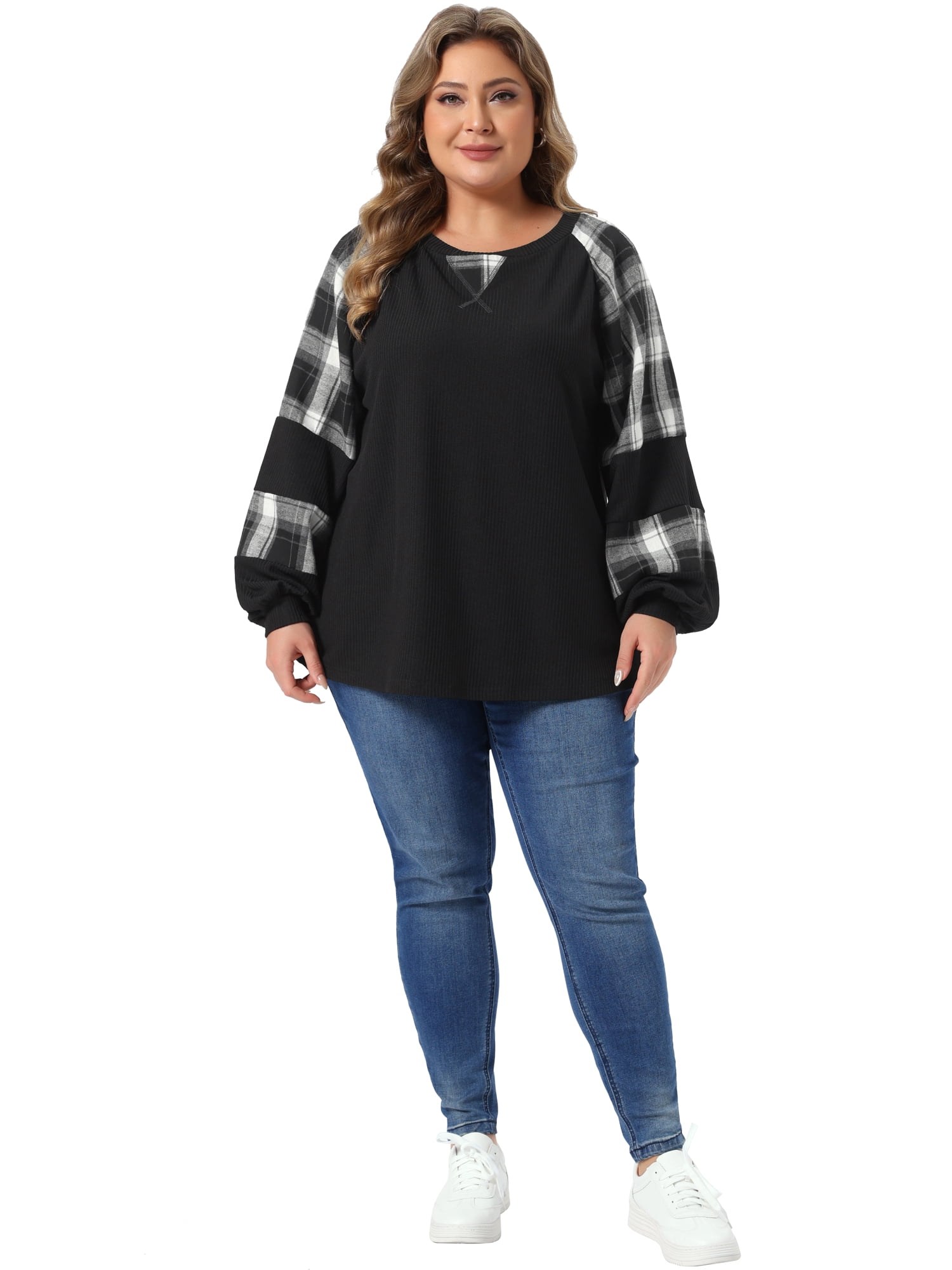 DARING DIVA Women's Plus Crewneck Cable Knit Long Sleeve Shirts 4X Black