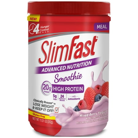 SlimFast Advanced Nutrition Meal Replacement Smoothie Mix, Mixed Berry Yogurt, 11.01oz, 12 servings