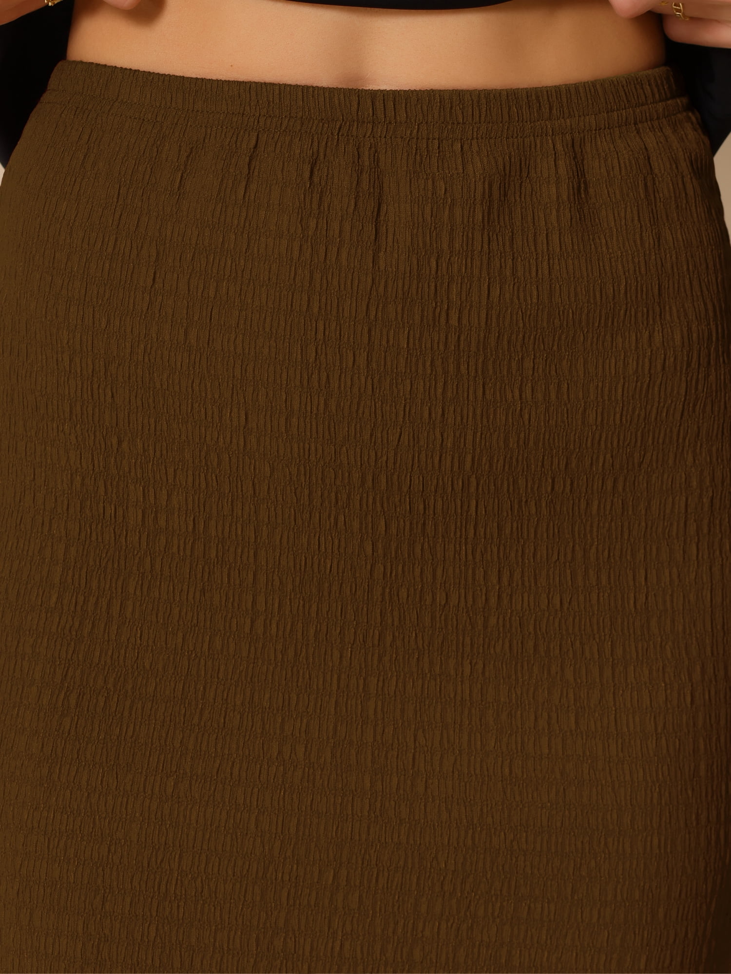 DARING DIVA Women's Texture Stretchy Lettuce Hem Bodycon Mermaid Maxi Skirts XL Brown