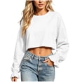 thumbnail image 7 of Lutiedan Cropped Sweatshirt for Women Ruffle Long Sleeve Crew Neck Shirts Casual Baggy Solid Pullover Tops, 7 of 7