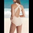 thumbnail image 4 of Traje de Baño de una Pieza con Cordones y Escote en V Profundo para Mujer Beige L, 4 of 8
