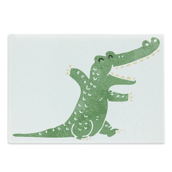 Crocodile Cutting Board, Pattern of a Funky Creature Laughing on a Plain Background, Decorative Tempered Glass Cutting and Serving Board, in 3 Sizes, by Ambesonne