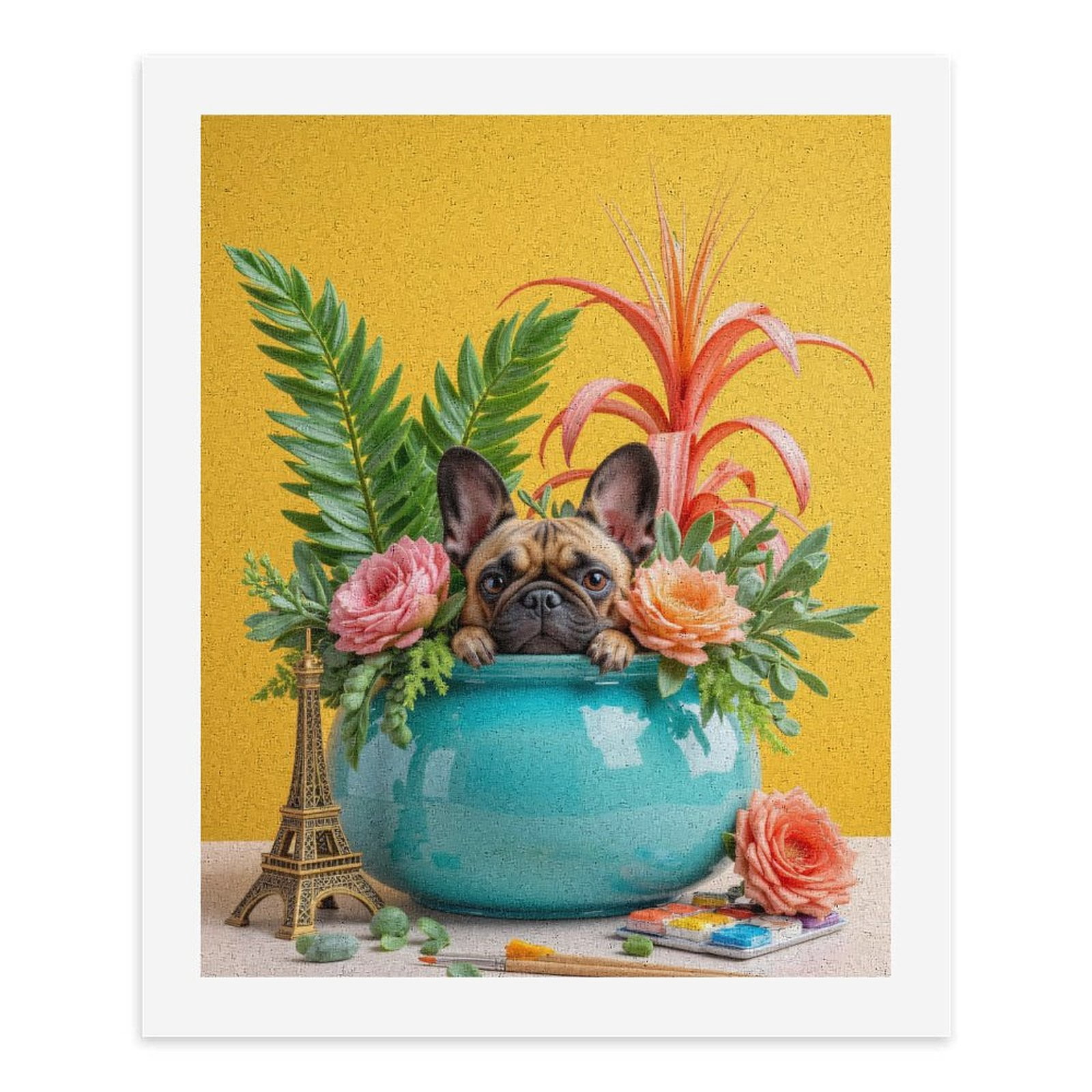 Paint By Numbers Kit for Adults Beginner - French Bulldog Floral Vase Art DIY Canvas Painting Kits for Adults, Frameless Paint By Number for Adults for Home Wall Decor 16x20 Inch