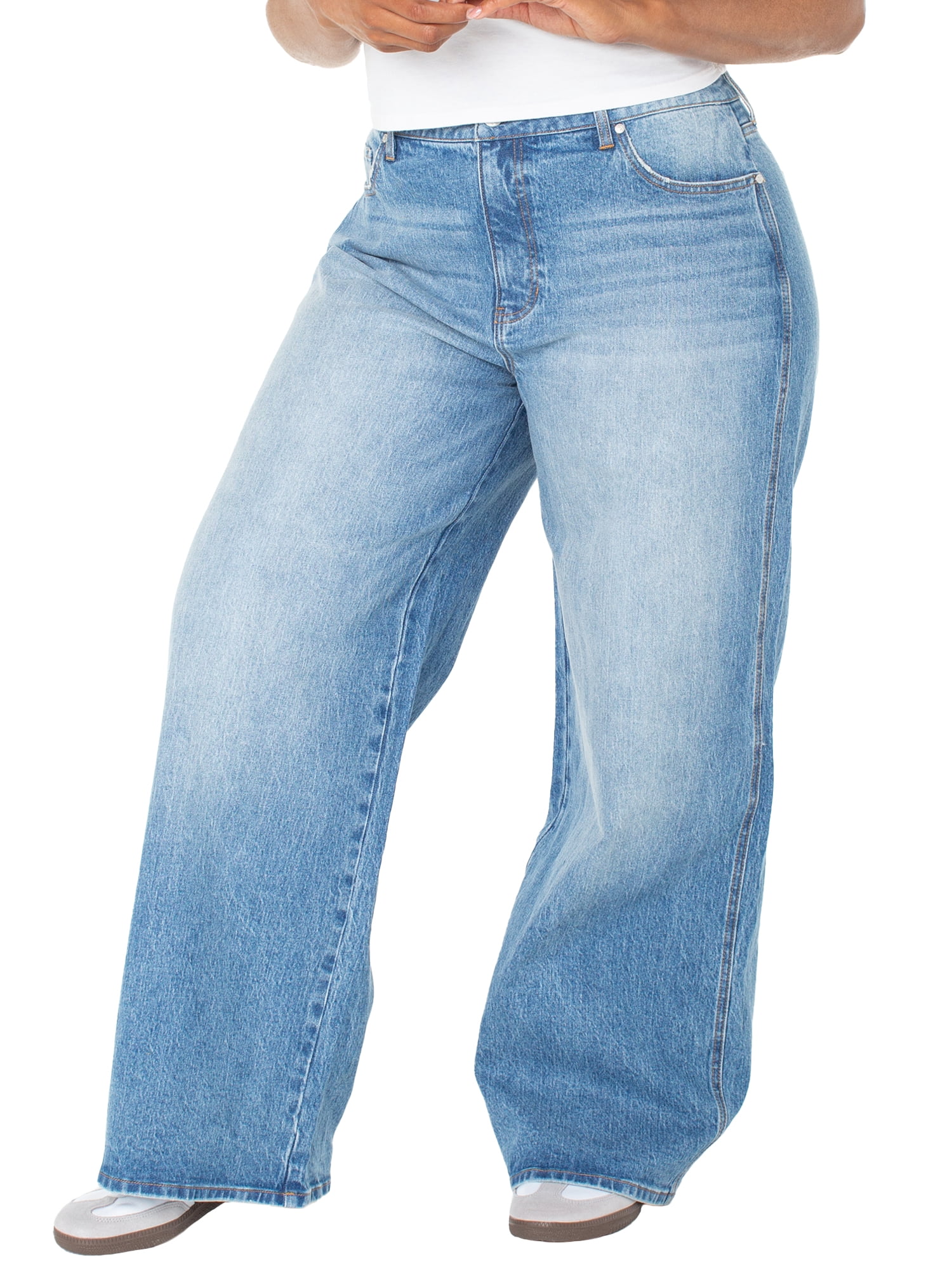 Celebrity Pink Women's and Women's Plus Baggy Wide Leg Jeans, Available in Regular, Short, Long Inseams, Sizes 1-24W