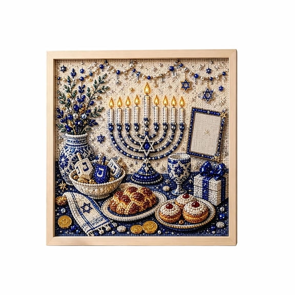 ALOEWXXR Hanukkah Pearl Art Kit, DIY Diamond Painting Craft with Frame, 3D Pearl Mosaic Holiday Project for Adults Wall Decor