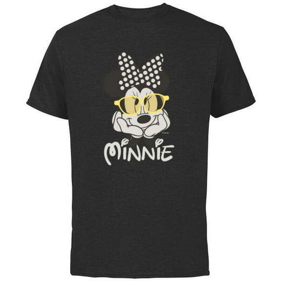 Disney Minnie Mouse in Black & White Polka Dot Day Vintage - Short Sleeve Cotton T-Shirt for Adults - Customized-Black