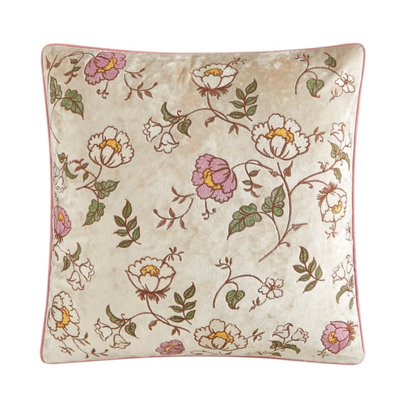 The Pioneer Woman Velvet Embroidered Floral Beige Decorative Pillow, 18" x 18"