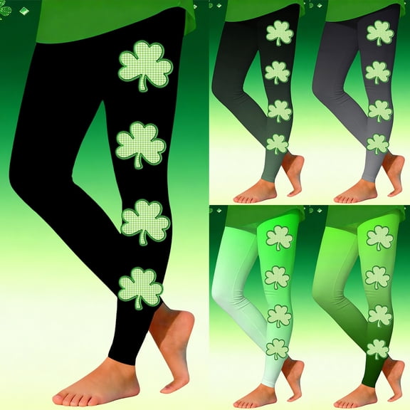 MAIHAN St Patricks Day Leggings for Girls Casual Shamrock Leggings Irish Green Pant Soft Tummy Control Workout Yoga Pants(Black1,5_6 Years)