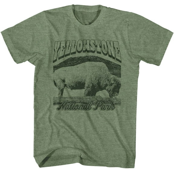 National Parks Yellowstone Bison Military Green Heather Adult T-Shirt 2Xl