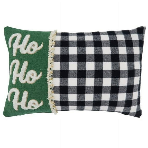 SARO 1326.BW1218BP 12 x 18 in. Oblong Black & White Buffalo Plaid Ho Ho Ho Poly-Filled Throw Pillow