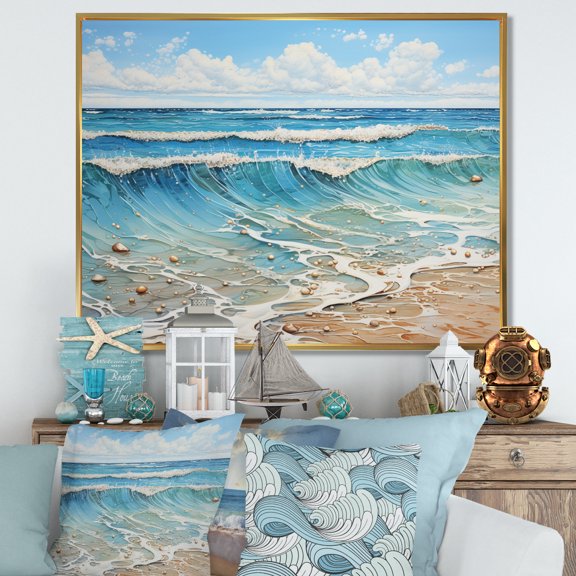 Designart "Beach Seaside Reflections Painting II" Nautical & Beach Floater Framed Wall Art Print