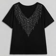 thumbnail image 6 of PNTUTB Plus Size Women's Fashion Solid Color Rhinestone Casual V Neck Short Sleeve Pullover Loose T Shirts, 6 of 6