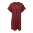thumbnail image 5 of QYZEU Summer Dresses for Women 2024 Petite Casual Short Sleeve Dress V Neck Solid Colour Pullover Comfortable Button Down Dress Flowy Lightweight Breathable Dresses Red 2XL, 5 of 5