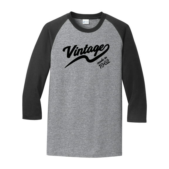 Vintage Made in 1962 Great Adult Raglan 3/4 Sleeve Short Sleeve T-shirt-Xs Heather Gray/Black