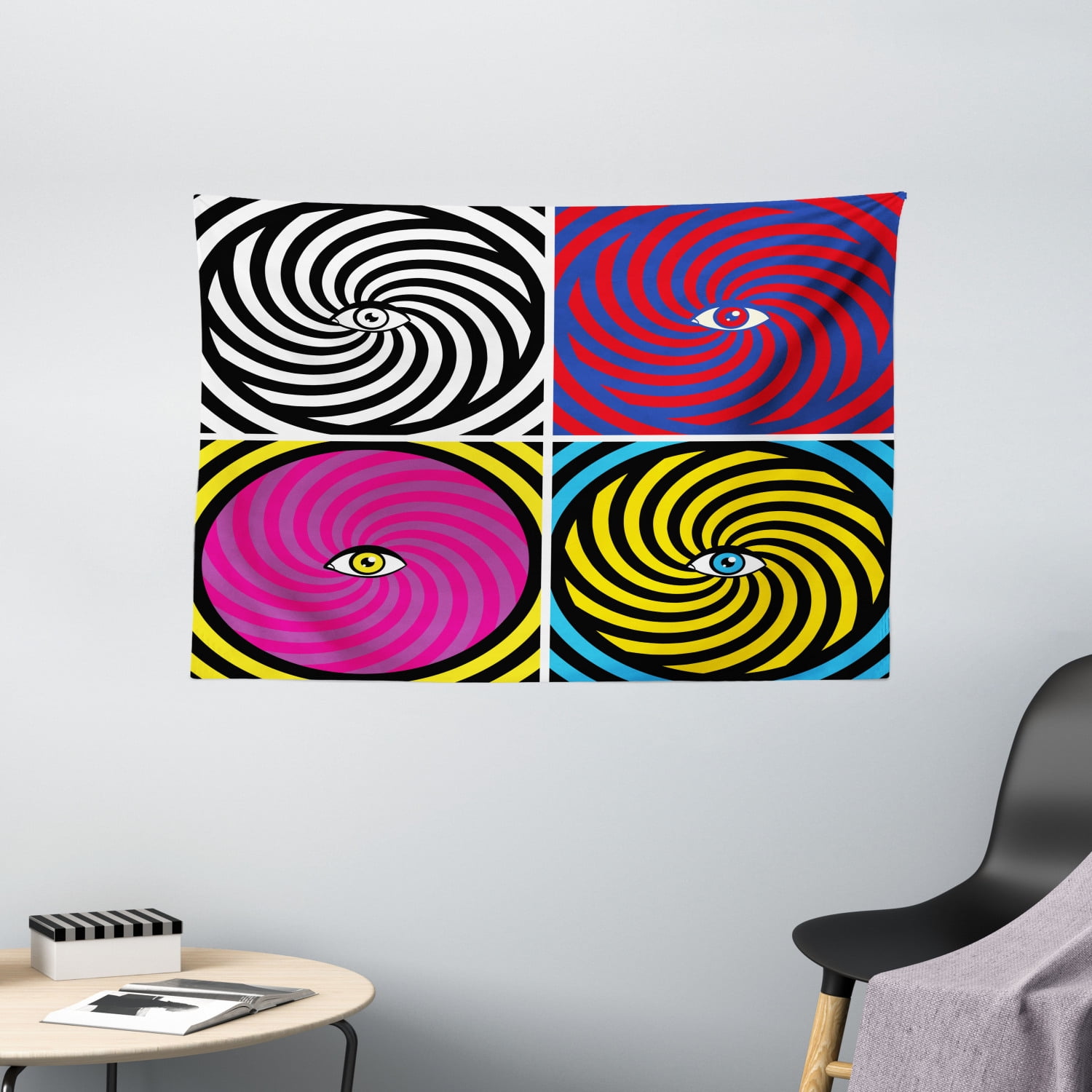 Psychedelic Tapestry, Pop Art Style Hypnotic Design Swirling Patterns