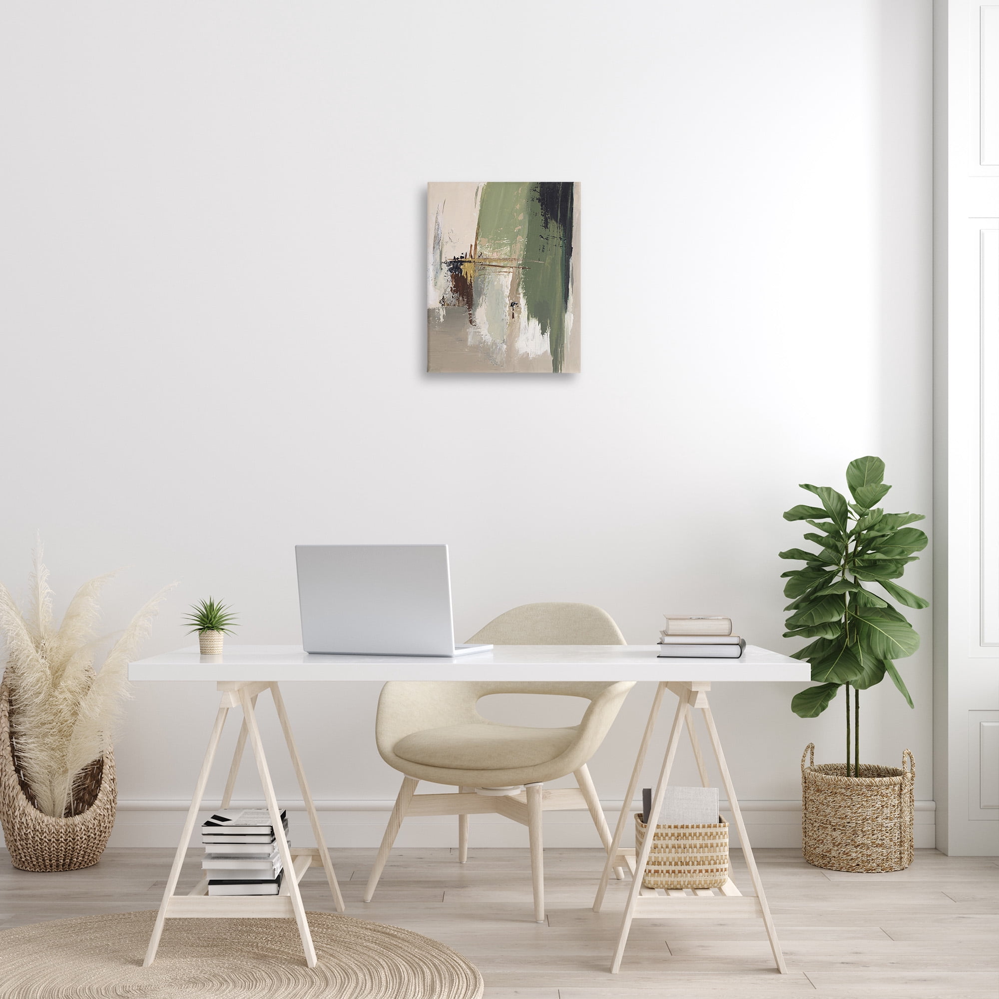 Stupell Industries Green & Tan Brush Strokes Abstract Painting Gallery Wrapped Canvas Art Print Wall Art, 16 x 20