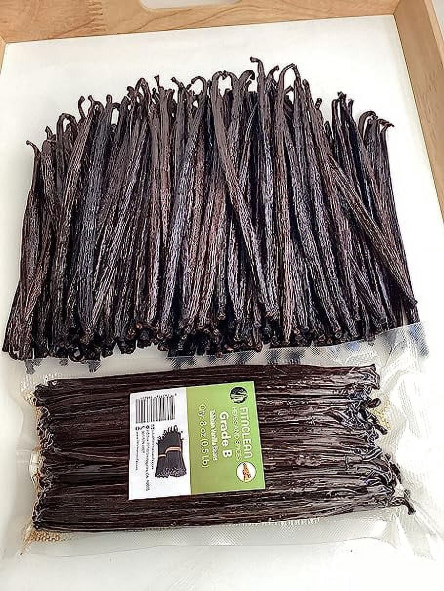 Grade B Vanilla Beans Tahitian B Extract Grade| 5"-7", (1/2 lb), Whole Non-Gmo Bourbon Pods, 8oz