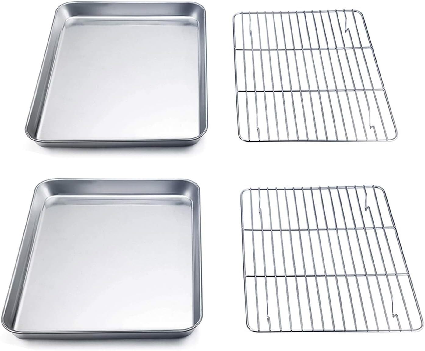 GoXteam Baking Pan with Rack Set 4, 12.5 x 10 x 1 inch, Stainless Steel