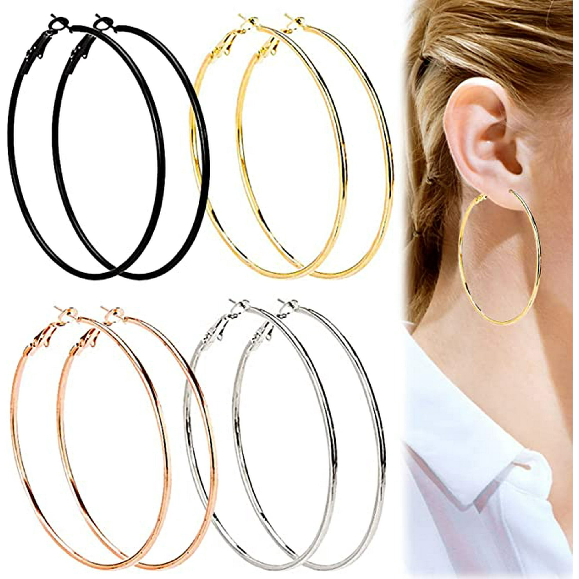 8 Pairs Women Round Circle Hoop for Girls Women Earrings Vintage Fashion Party Engagement Anniversary Decoration Jewelry Supplies Female