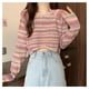 thumbnail image 2 of Lindo suéter de manga larga con cuello redondo dulce color retro raya casual suéter corto, 2 of 8