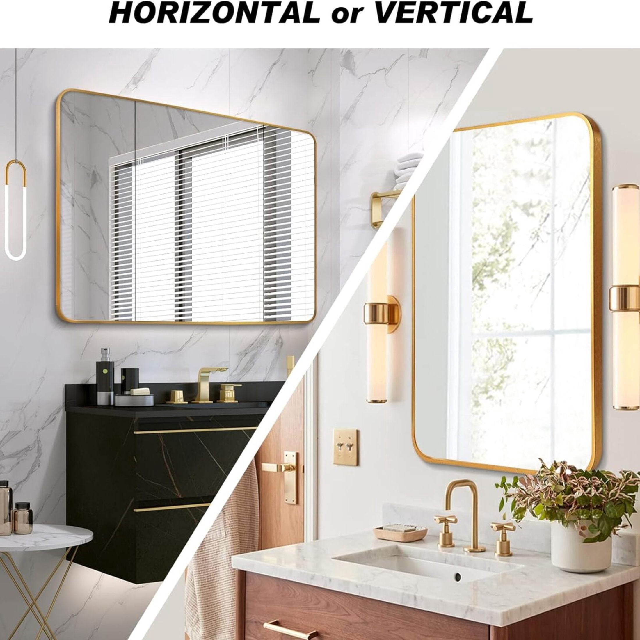 Noble House 30x40 Inch Rectangular Bathroom Wall Mirror, Aluminum Frame Vanity Mirror, Gold
