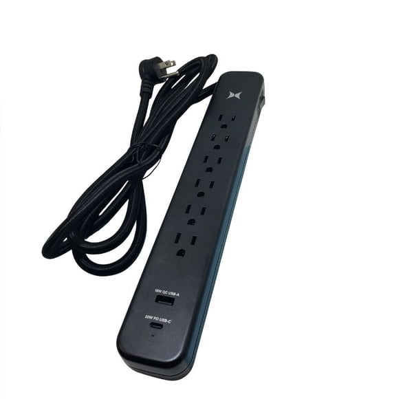 XWS8-1010-BLK - Barre d'Alimentation 6 O/LET Cordon 6 Pieds RA PL USB-C/20W USB-A/18W O/LETS