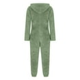 thumbnail image 5 of UJNDER Women's Fuzzy Hoodie Jumpsuit Pajamas Long Sleeve Romper Warm Winter Pajamas for Women Green L, 5 of 5