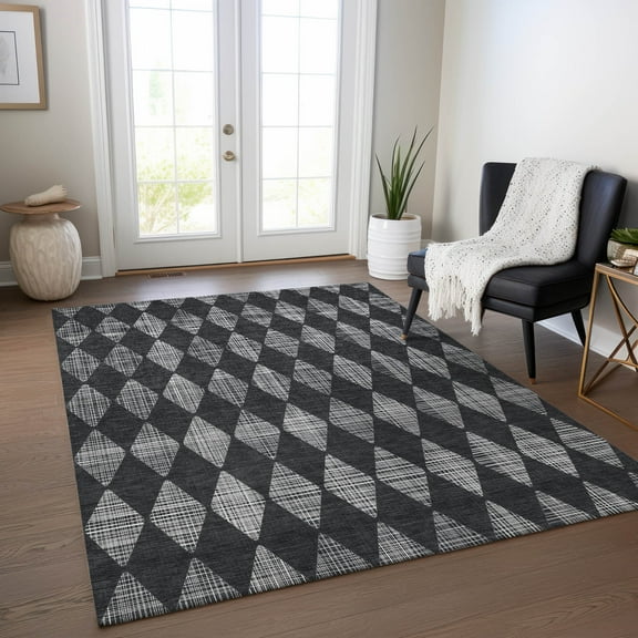 Addison Rugs Chantille Indoor/Outdoor Transitional Diamonds Charcoal Washable Rectangle Rug, 8' x 10'