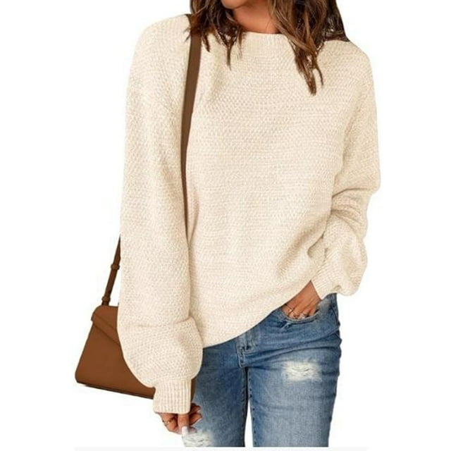 Jienlioq Hauts de Sortie pour Femmes Pull Décontracté Surdimensionné Ample Col Rond Manches Longues Offres du Vendredi Noir