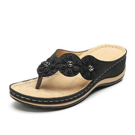 

Flower Clip Toe Beach Sandals with Rubber Sole Women\ s Flip Flops Outdoor Slippers New