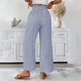 thumbnail image 5 of Casual Pants for Women Striped Elastic Drawstring Waist Straight Wide Leg Pants with Pockets, 5 of 5