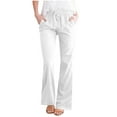 thumbnail image 3 of BADHUB Linen Flare Pants for Women 2025 Summer High Waist Elastic Drawstring Casual Trousers with Pockets White M, 3 of 7