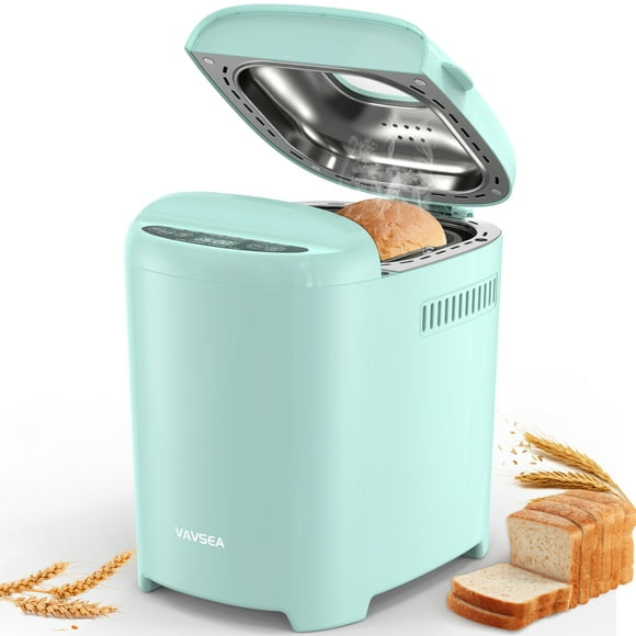 VAVSEA Bread Maker Machine, 2LB Automatic Bread Maker, Gluten Free Setting, Nonstick Ceramic Pan for Homemade Bread, Stainless Steel, Reserve & Keep Warm Set, Green
