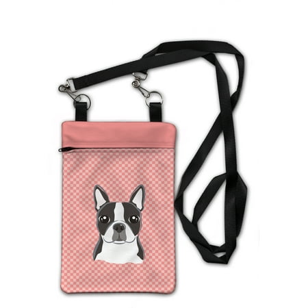 Boston Terrier Purse - Checkerboard Pink Boston Terrier Crossbody Bag Purse BB1203OBDY