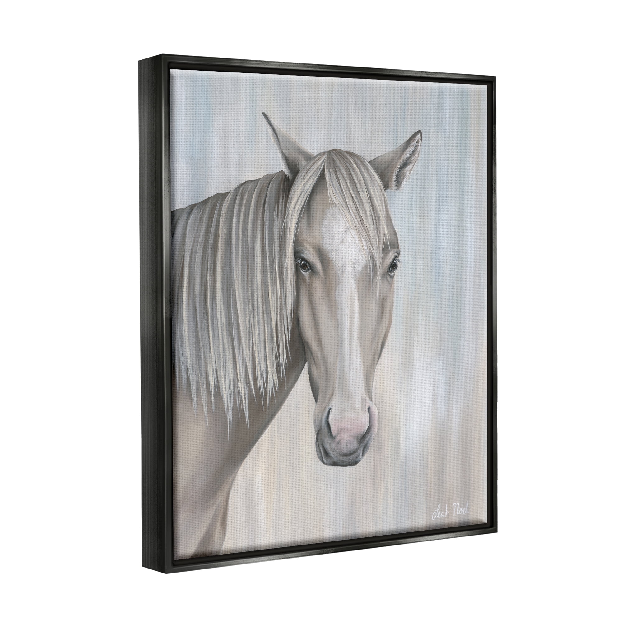 Stupell Industries Neutral Grey Horse Portrait Animals & Insects Painting Black Floater Framed Canvas Art Print Wall Art, 17 x 21