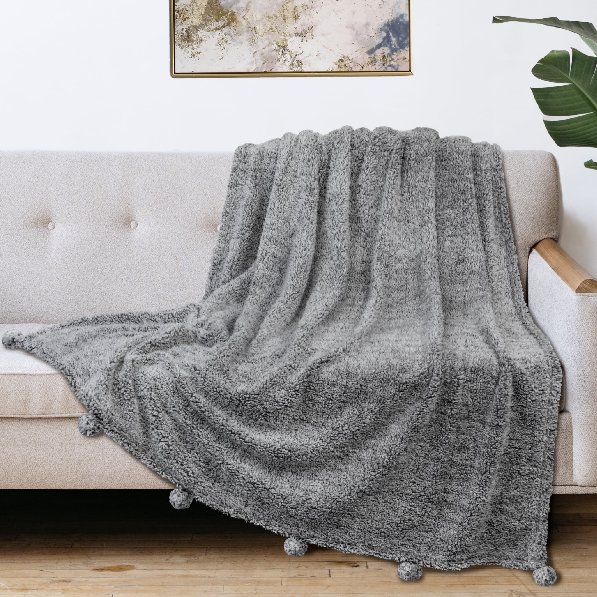 Pavilia Gray Polyester Sherpa Throw, 50” x 60”