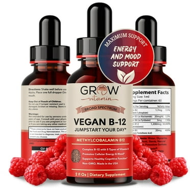 Vitamin B Complex Liquid Drops with Fast Absorption - Super B Liquid Complex Vitamins B2, B3, B5, B6 & B12 - Natural Energy Boost, Mental Focus & Healthy Immune System - 60 Serving