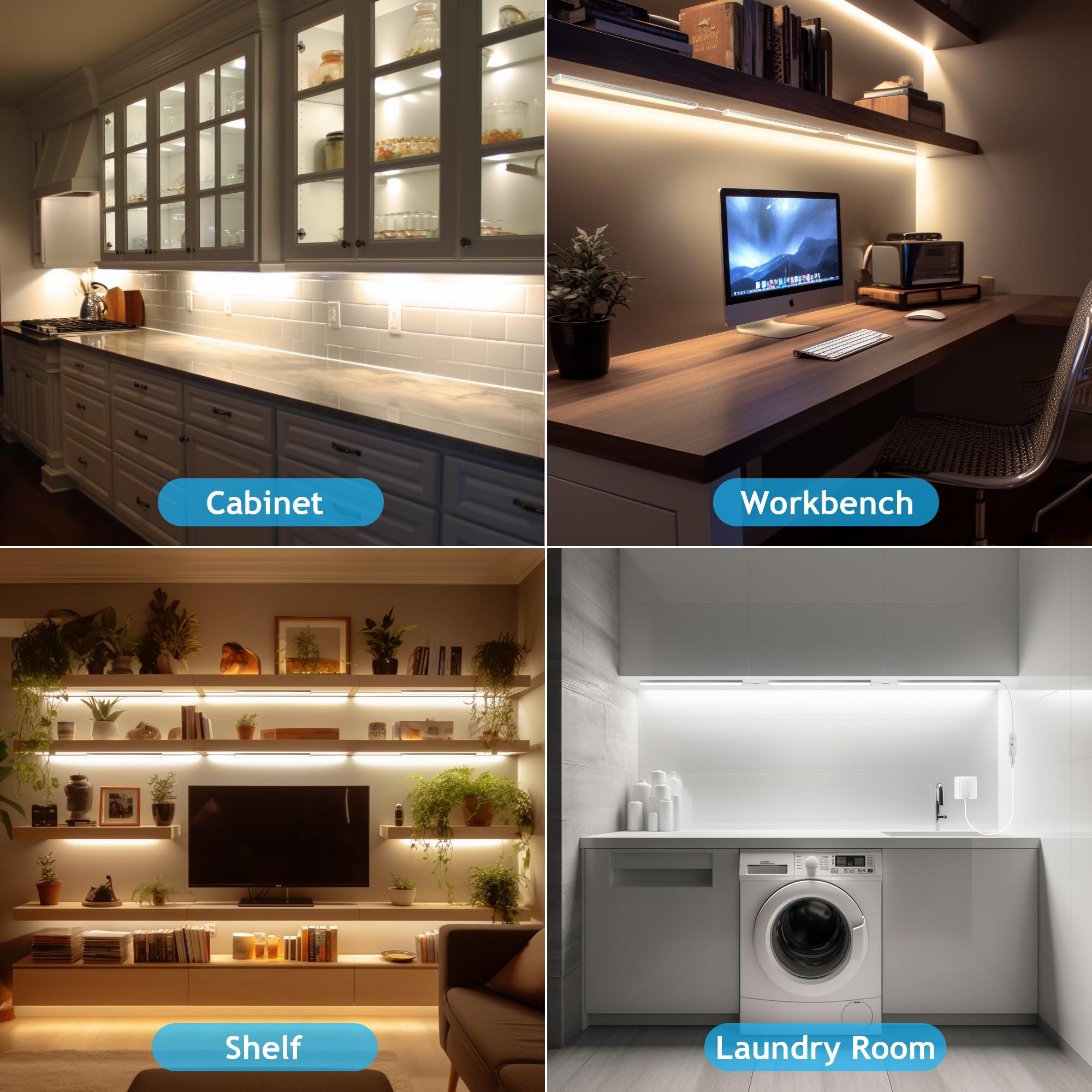 6Pcs Under Cabinet Lights Plug in, 12 Inch Multi-Color Under Cabinet Lighting, Super Bright Under Counter Lights for Kitchen, Ultra Thin Dimmable Light for Cabinet, Counter, Workbench, Desk