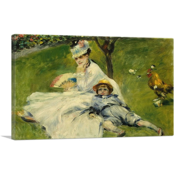 ARTCANVAS Madame Monet with Her Son and a Rooster 1874 Canvas Art Print by Pierre-Auguste Renoir - Size: 18" x 12" (0.75" Deep)
