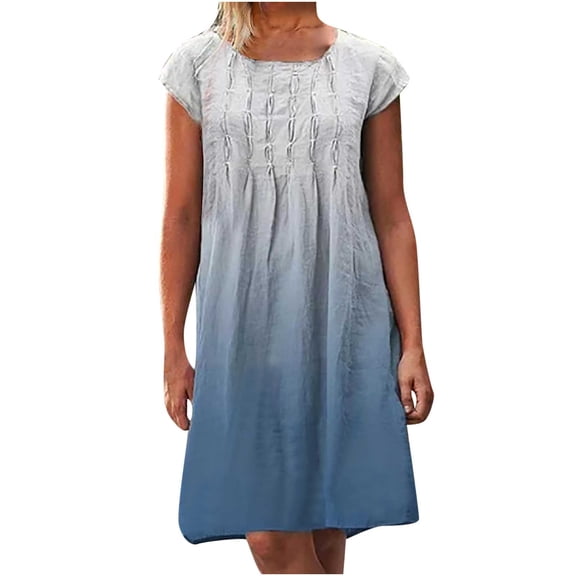 Hinvhai Summer Plus Size Women's Dress Clearance Women's Loose Short Sleeve Gradient Pirnt Mini Dress Blue 10(XL)