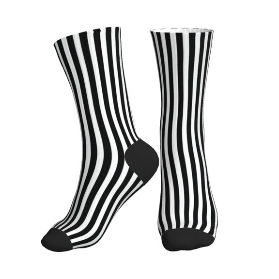 Men's Black And White Stripes Novelty Athletic Socks Women's Digital Printing Funky Patterned Crew Socks