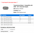 thumbnail image 2 of Transmission Mount - Compatible with 2000 - 2011 Chevy Impala 2001 2002 2003 2004 2005 2006 2007 2008 2009 2010, 2 of 2