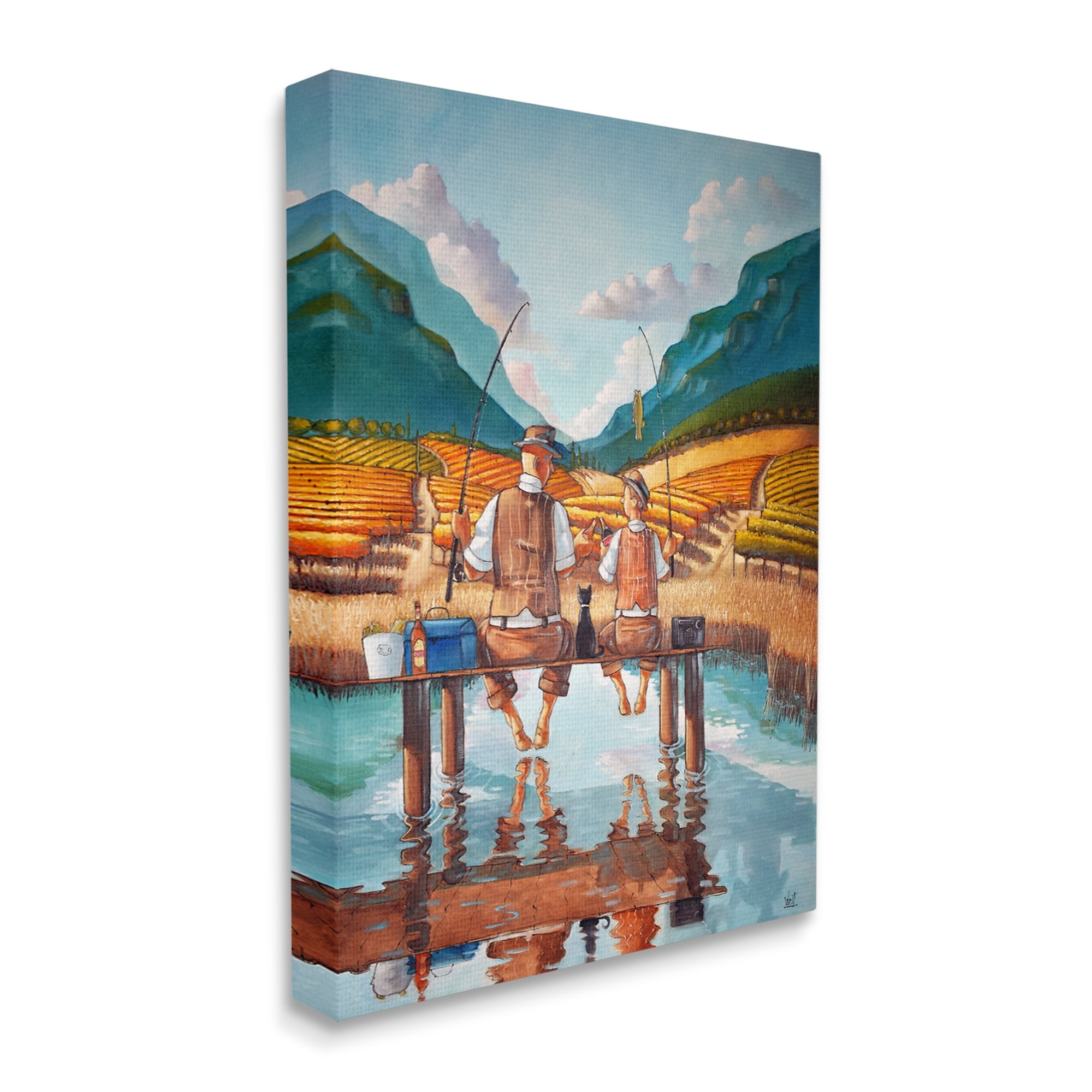 Stupell Fishing Pond Rural Quality Time Landscape Painting Gallery Wrapped Canvas Print Wall Art
