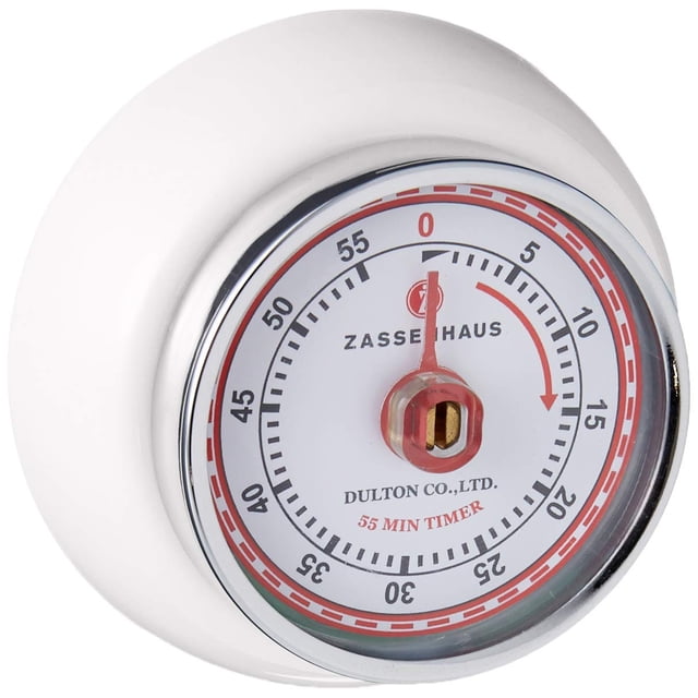 Zassenhaus Minuteur de Cuisine Rétro Magnétique, Minuteur de Cuisson Mécanique Classique (Blanc)